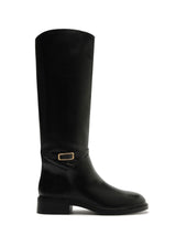 Women's Buckle Leather Knee-High Boots,Black