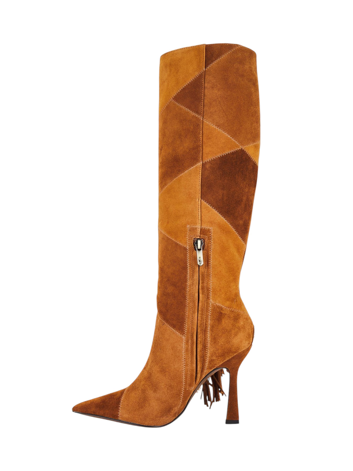 Women's Textured High Boots With Dramatic Fringe Detail,Brown