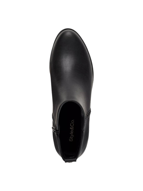 Women's Plain Leather Ankle Boots,Black