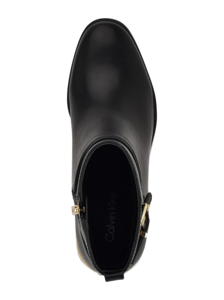 Women's Plain Leather Ankle Boots,Black