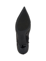 Women's textured Lace Heeled Ankle Boots,Black