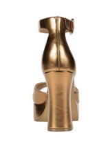 Women's plain Leather Block-Heel Sandal,Bronze