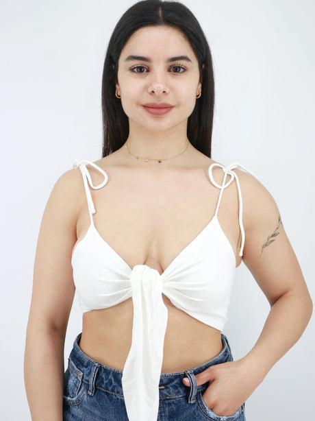 Image for Women's Tie Front Crop Top,White