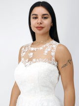 Women's Floral Embroidered Bridal Dress,White