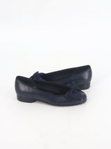 Women's Plain Bow Leather Flat Shoes,Navy