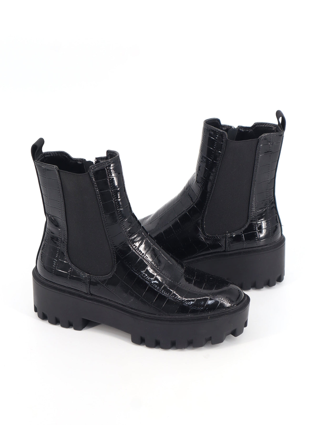 Women's Textured Ankle Boots,Black