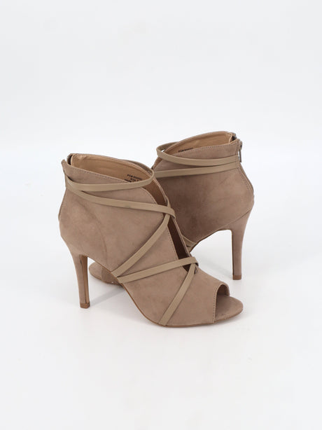 Women's Suede Leather High Heels Sandals,Nude