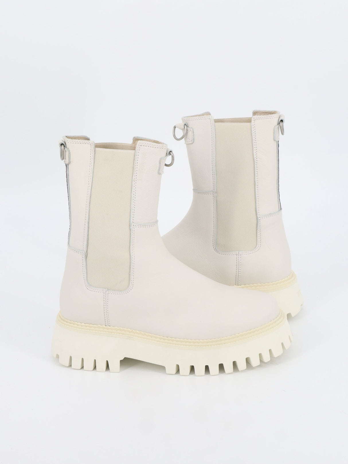 Women's Plain Leather Ankle Boots,Off White