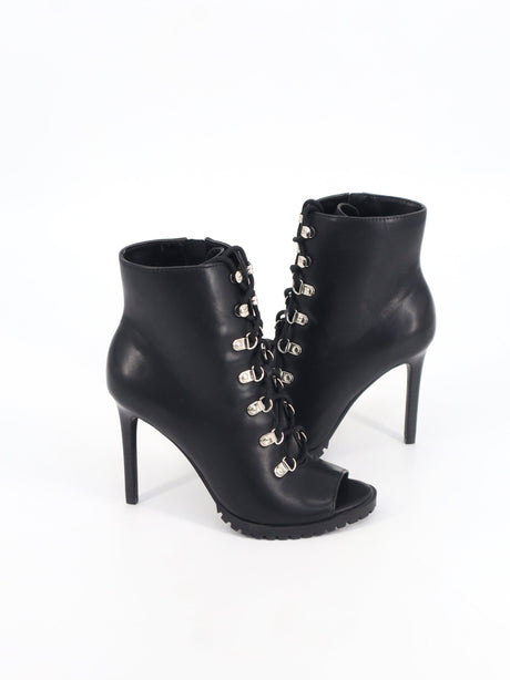 Women's Leather High Heels Ankle Boots,Black