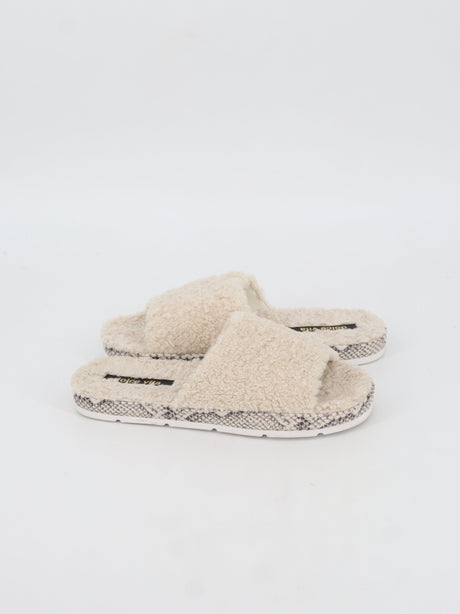 Women's Faux Fur Slippers,Light Beige