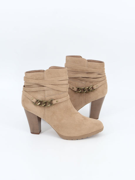 Women's Suede Leather High Heels Ankle Boots,Beige