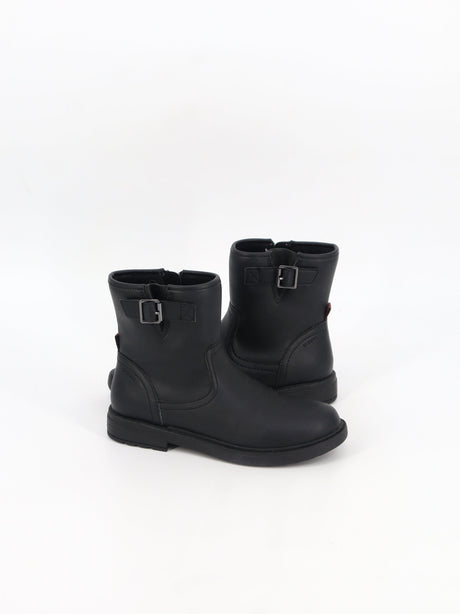 Kids Girl's Plain Leather Ankle Boots,Black