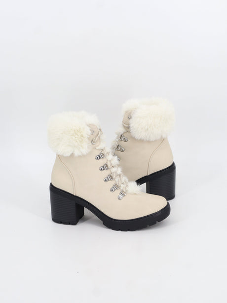 Image for Women's Faux Fur Leather Ankle Boots,Off White