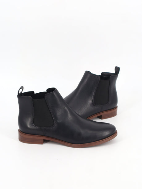 Women's Plain Leather Ankle Boots,Black