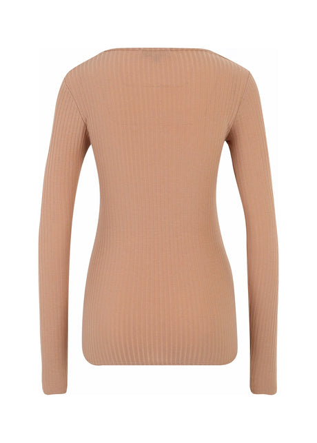 Women's Ribbed Cutout Top,Beige
