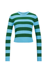 Women's Striped Ribbed Sweater,Blue/Green