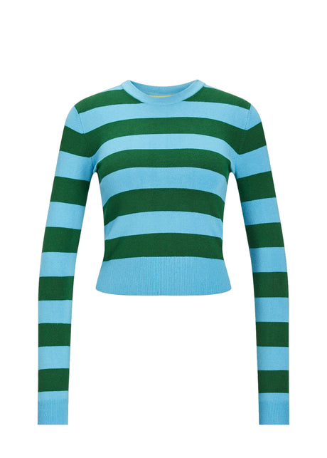 Women's Striped Ribbed Sweater,Blue/Green