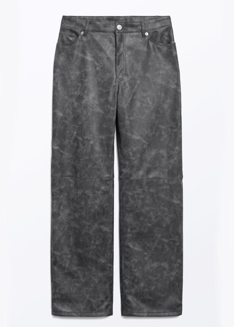 Women's Washed Leather Pants,Black