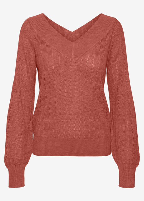 Women's Textured Knitted Sweater,Brick