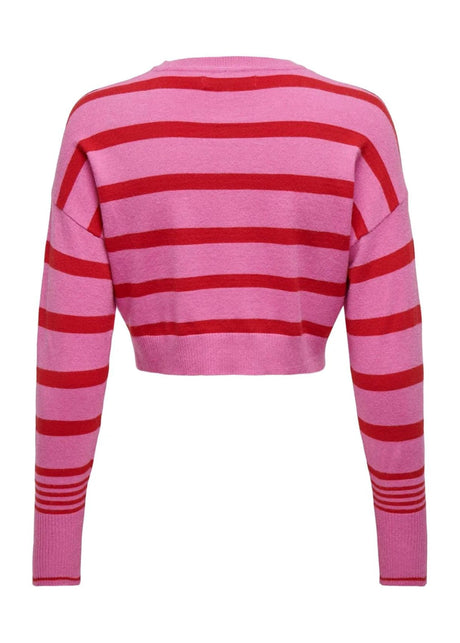 Women's Striped Cropped Sweater,Pink/Red