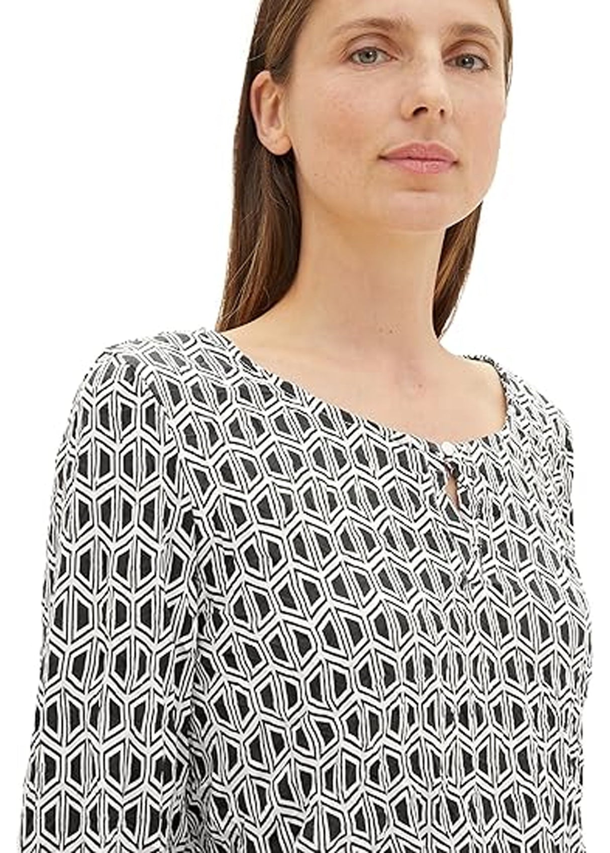 Women's Printed Top,Navy/White