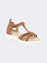 Women's Textured Flat Sandals,Brown