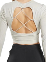 Image for Women's Plain Open Back Crop Top,Beige