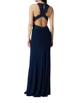 Women's Floral Embroidered Open Back Dress,Navy