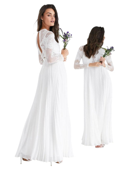 Women's Floral Embroidered Ruffled Dress,White