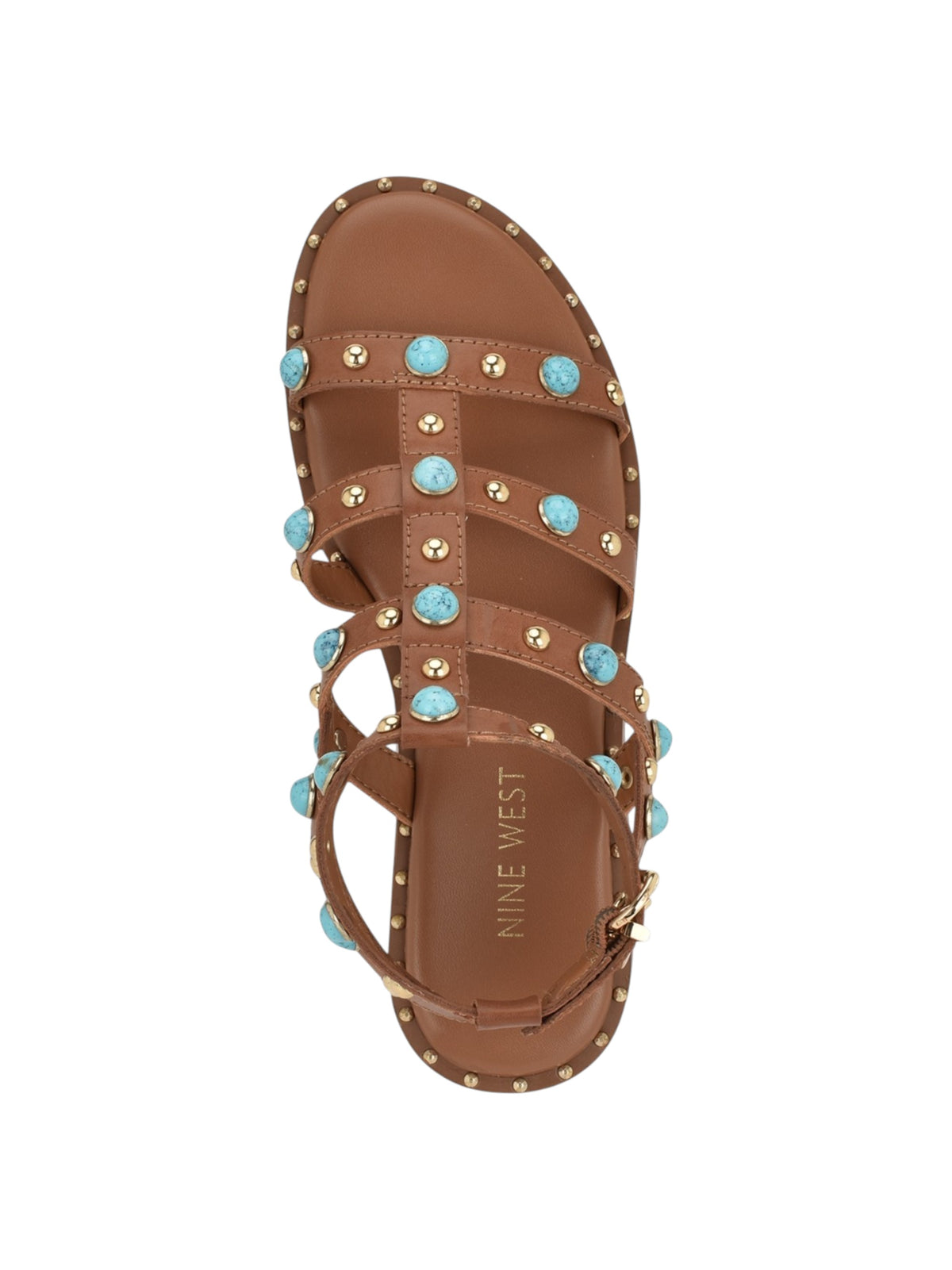 Women's Colored Turquoise Gold Studded Sandals,Brown