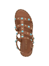 Women's Colored Turquoise Gold Studded Sandals,Brown