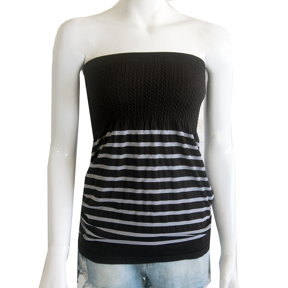 Image for Women's Strapless Striped Top,Black/Grey