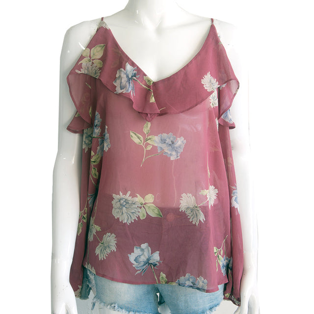 Image for Women's Ruffled Chiffon Top,Pink