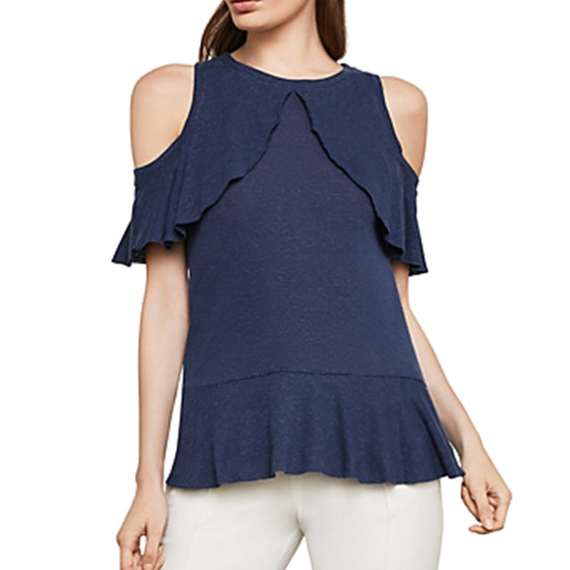 Image for Women's Ruffled Cold-Shoulder Top,Navy