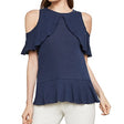 Image for Women's Ruffled Cold Shoulder Pullover Top,Navy