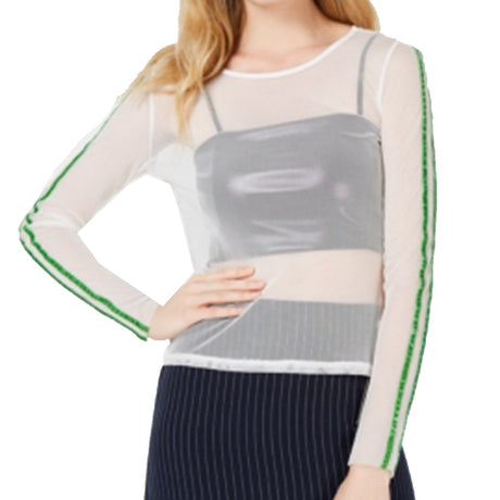 Image for Women's Mesh Striped Sleeve Top,White