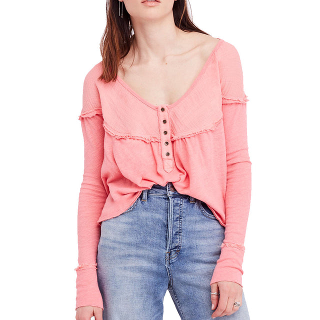 Image for Women's Quarter Button Casual Top,Pink