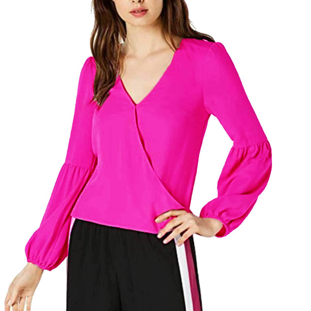 Image for Women's High-Low Blouson Sleeve Top,Dark Pink