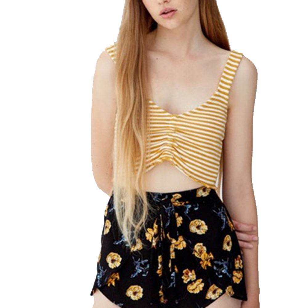 Image for Women's Striped Crop Top,Mustard/Beige