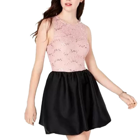 Image for Women's Colorblocked Lace Fit & Flare Dress,Pink/Black