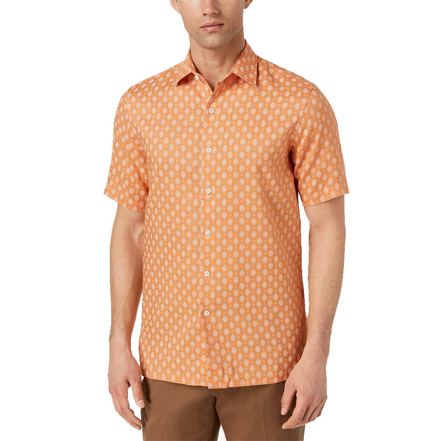 Image for Men's Patterned Button Up Shirt,Orange