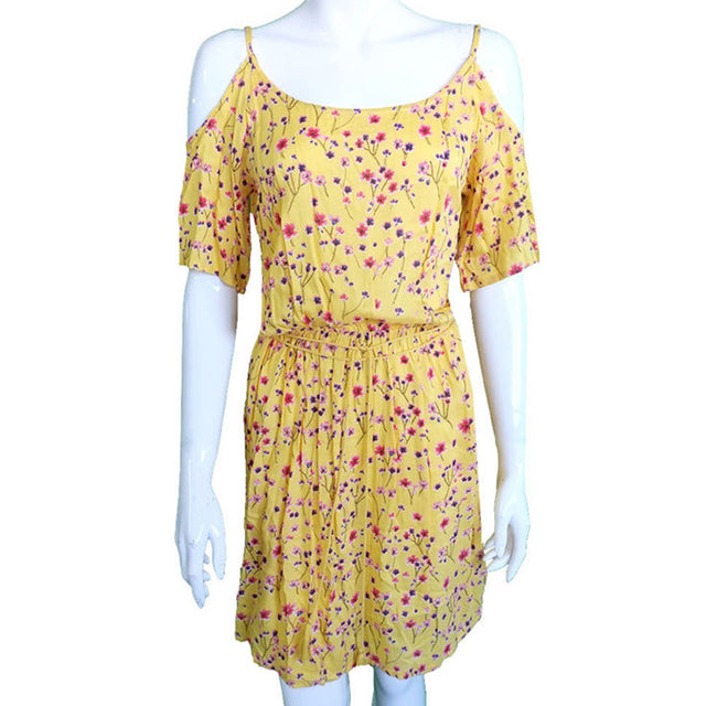 Image for Women's Cold Shoulder Floral Dress,Yellow