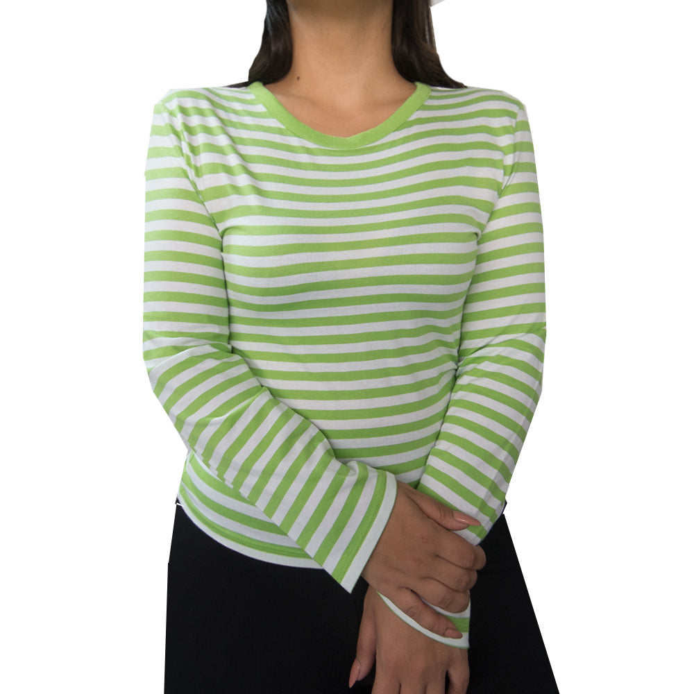 Image for Women's Striped Casual Top,Green/White