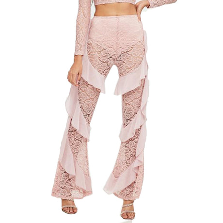 Image for Women's Lace Ruffle Side Pant,Pink
