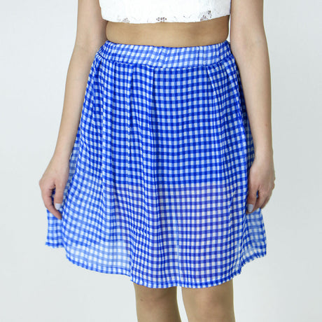 Image for Women's Plaid Midi Skirt,White/Blue