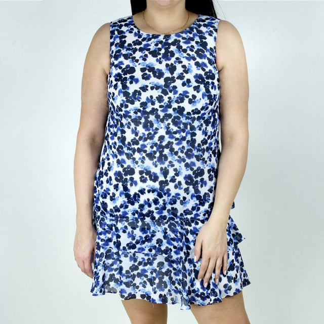 Image for Women's Printed Flare Dress,White/Blue