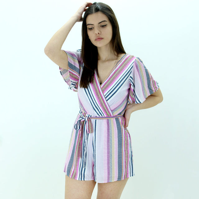 Image for Women's Open-Back Striped Romper,Multi