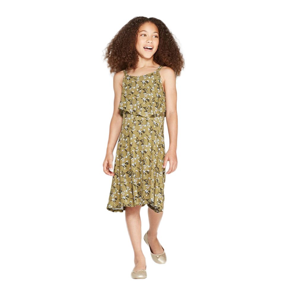Image for Kids Girl All Over Printed Dress,Olive