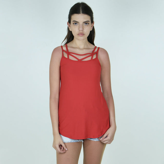 Image for Women's Lace-Up Neck Casual Top,Red