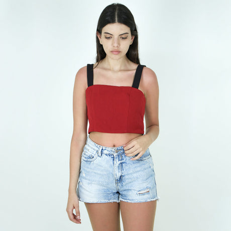 Image for Women's Square-Neck Crop Top,Red